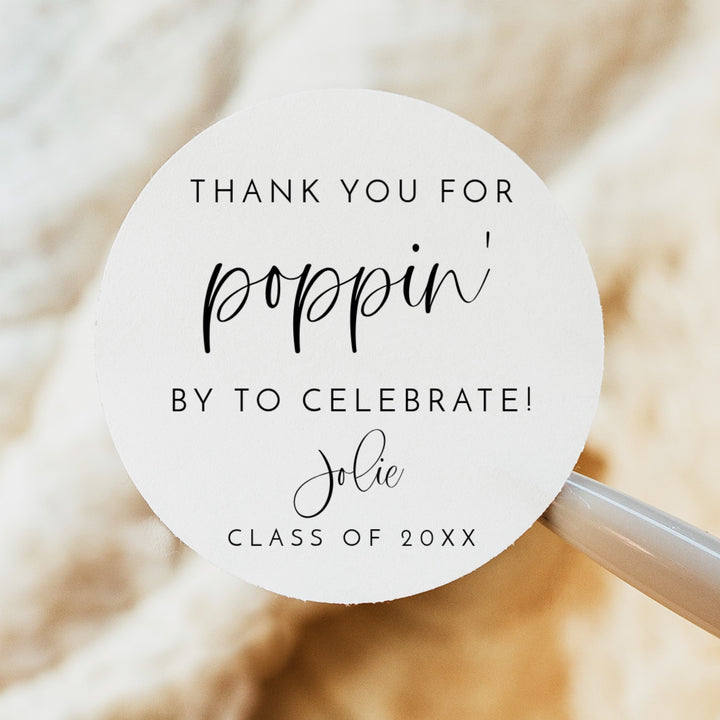 JOLIE Thank You for Poppin By Graduation Party Favor Popcorn Stickers