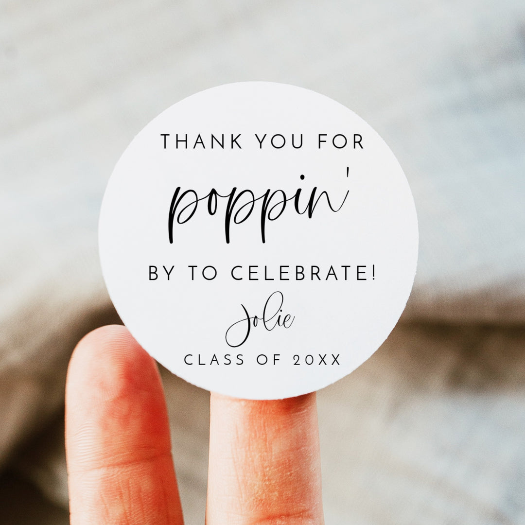 JOLIE Thank You for Poppin By Graduation Party Favor Popcorn Stickers
