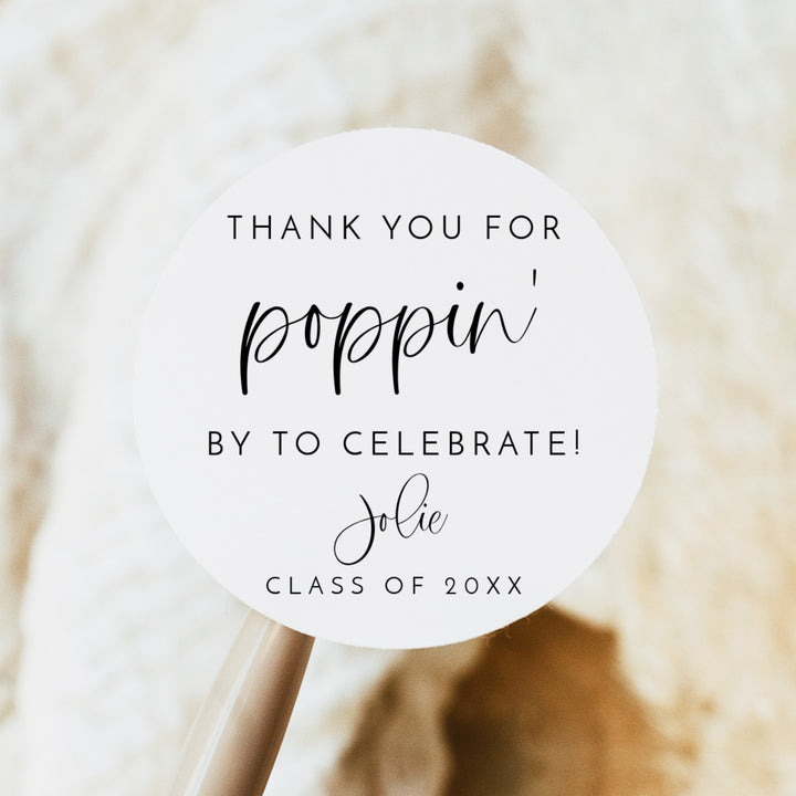 JOLIE Thank You for Poppin By Graduation Party Favor Popcorn Stickers
