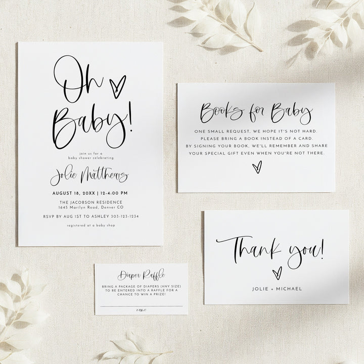 JOLIE Oh Baby Black & White Baby Shower Invitation Bundle