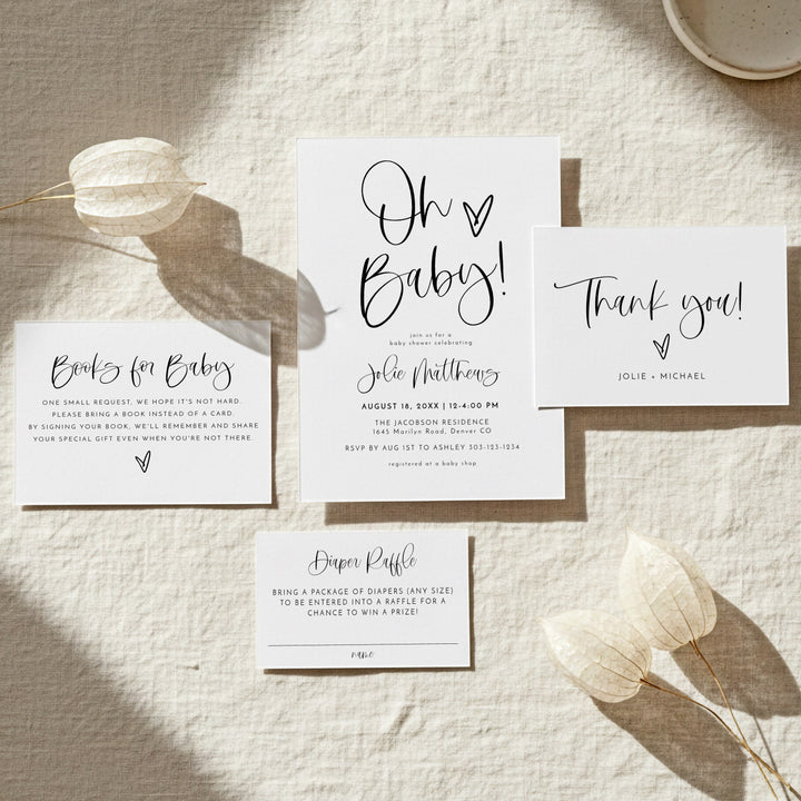 JOLIE Oh Baby Black & White Baby Shower Invitation Bundle