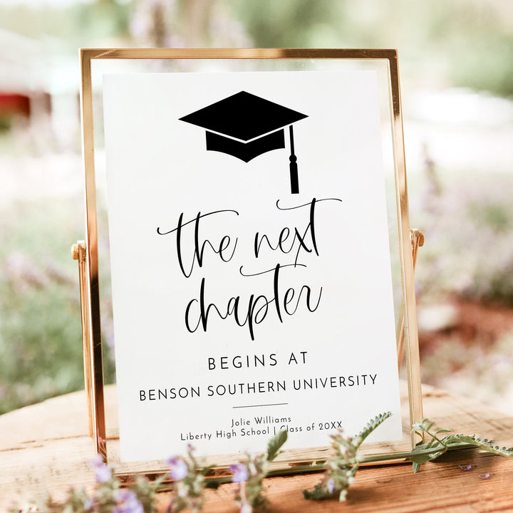 JOLIE Minimalist Black & White Next Chapter Graduation Table Sign Unframed