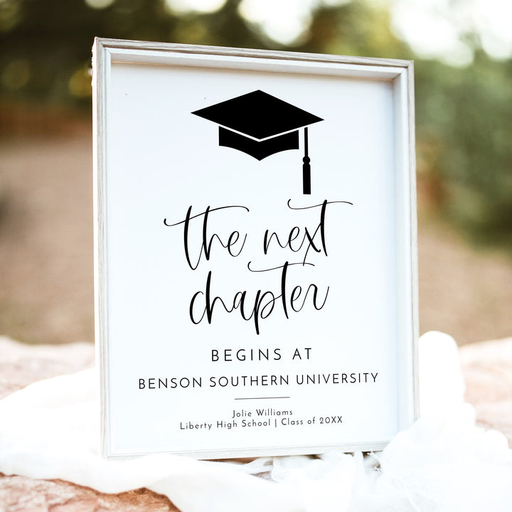 JOLIE Minimalist Black & White Next Chapter Graduation Table Sign Unframed
