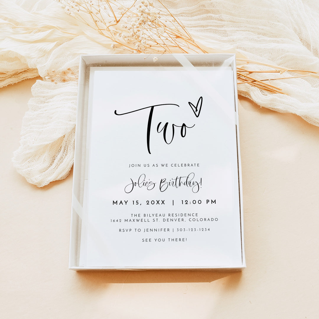 JOLIE Black & White 2nd Birthday Party Invitation