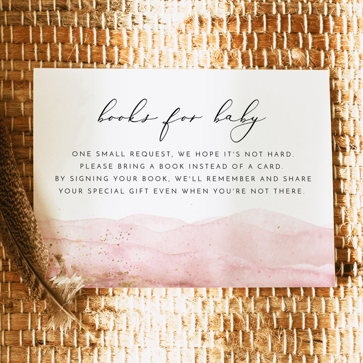 JULIEN Pink Watercolor & Gold Baby Shower Books for Baby Invitation Insert