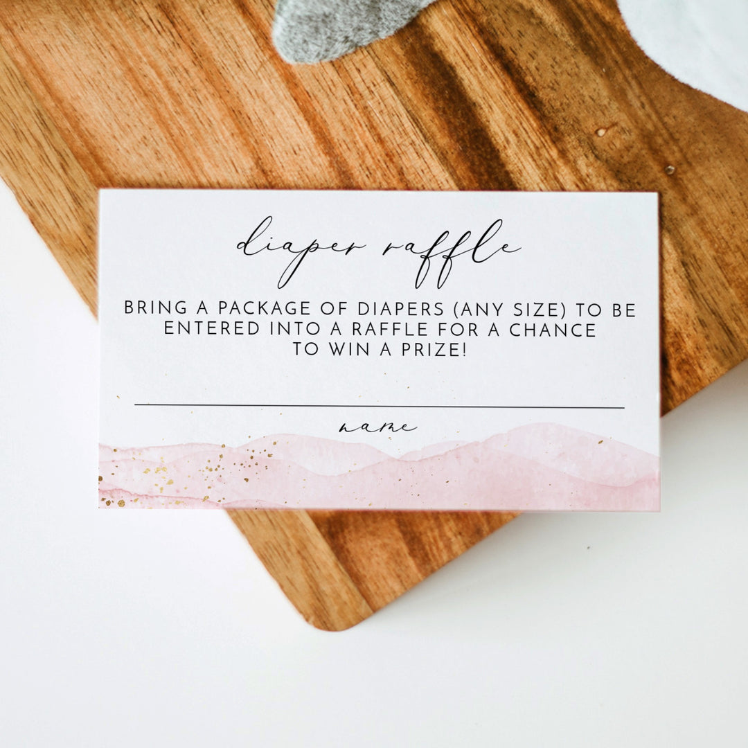 JULIEN Pink Watercolor & Gold Baby Shower Diaper Raffle Tickets