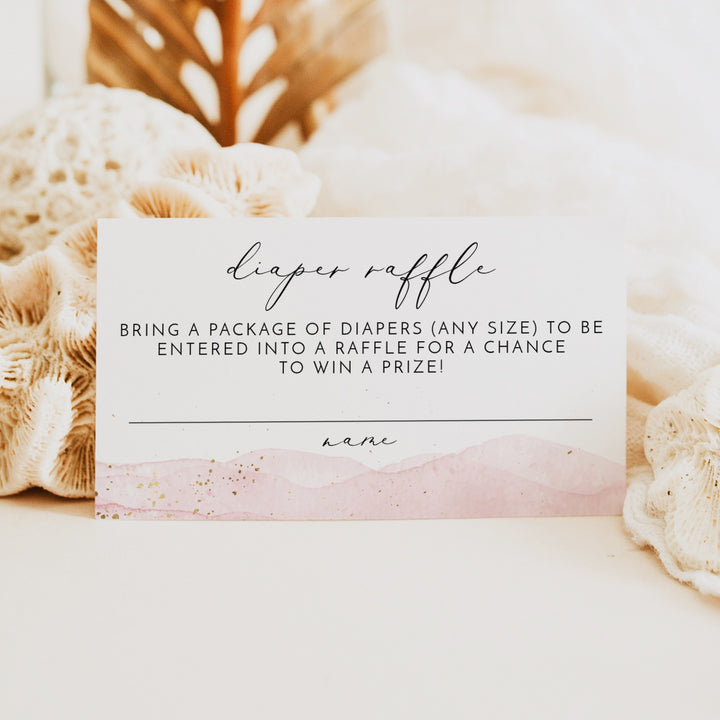 JULIEN Pink Watercolor & Gold Baby Shower Diaper Raffle Tickets