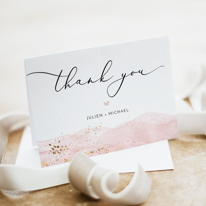 JULIEN Pink Watercolor & Gold Elegant Baby Shower Invitation Suite
