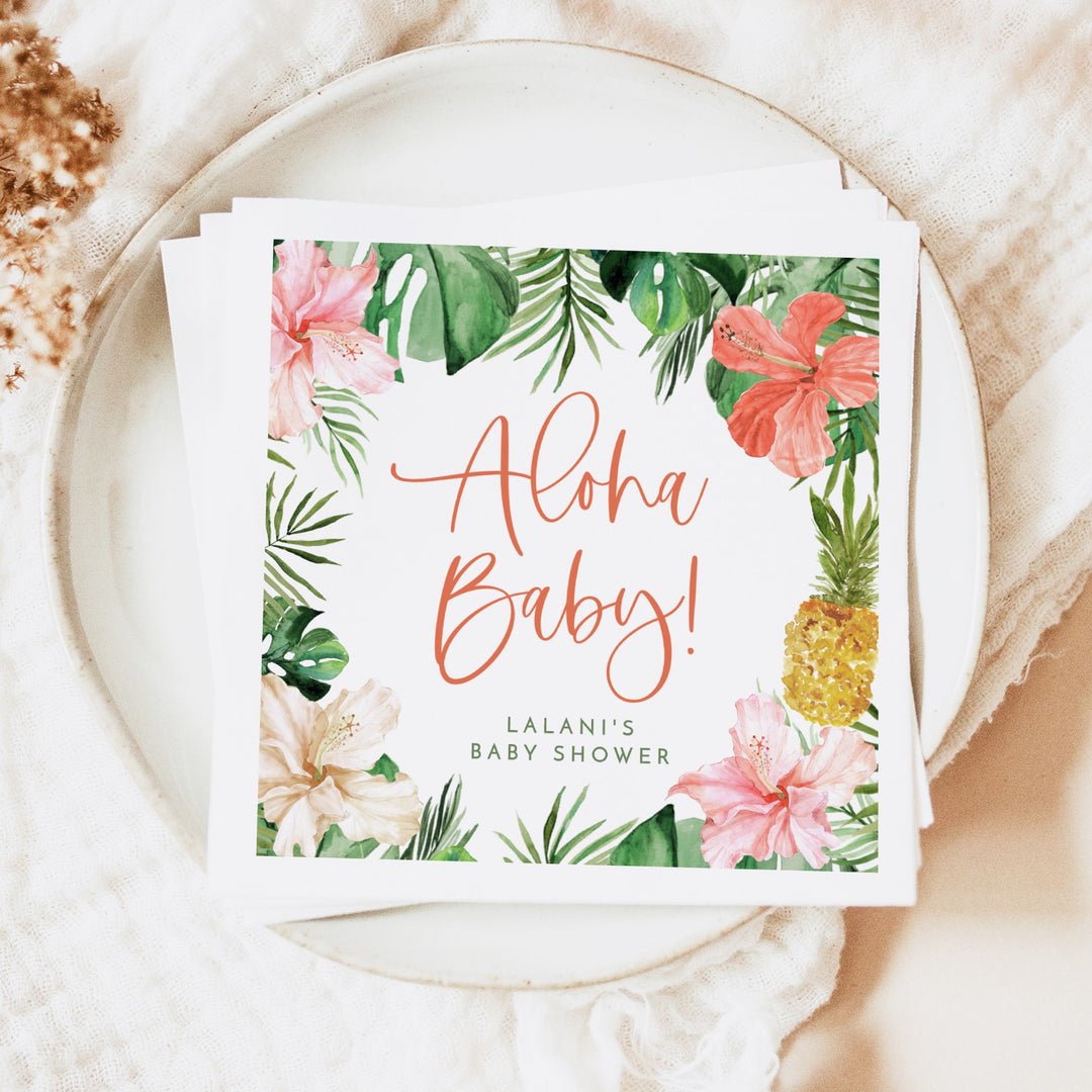 LALANI Personalized Aloha Baby Tropical Baby Shower Napkins