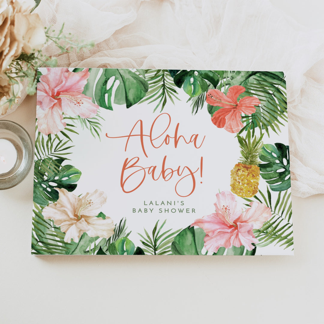 LALANI Aloha Baby Tropical Baby Shower Guest Book Keepsake