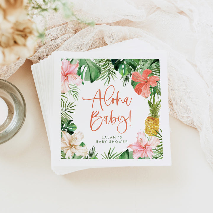 LALANI Personalized Aloha Baby Tropical Baby Shower Napkins