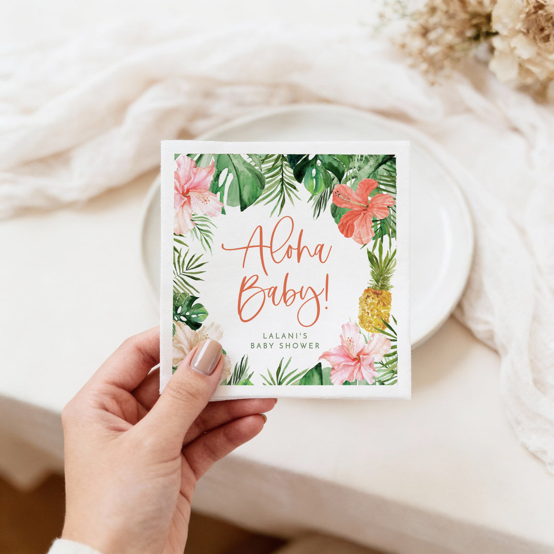 LALANI Personalized Aloha Baby Tropical Baby Shower Napkins