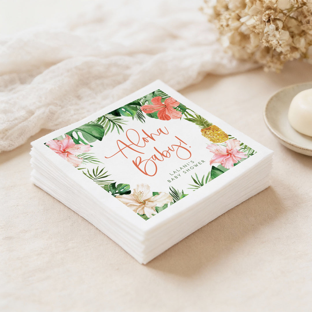 LALANI Personalized Aloha Baby Tropical Baby Shower Napkins