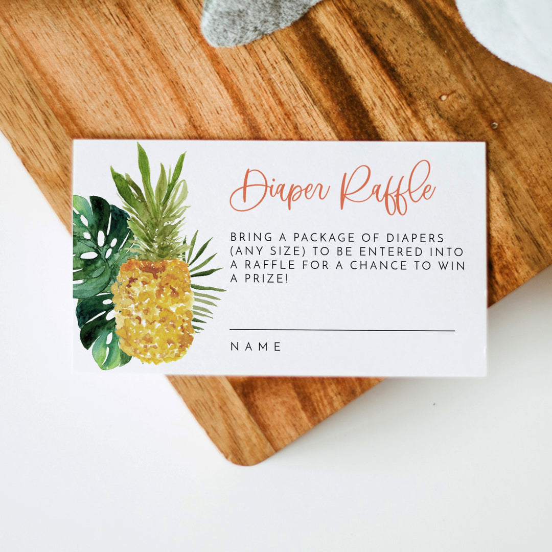 LALANI Tropical Pineapple Baby Shower Diaper Raffle Card