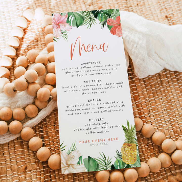 LALANI Tropical Hibiscus & Palms Menu Cards