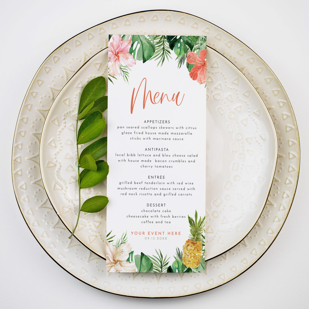 LALANI Tropical Hibiscus & Palms Menu Cards