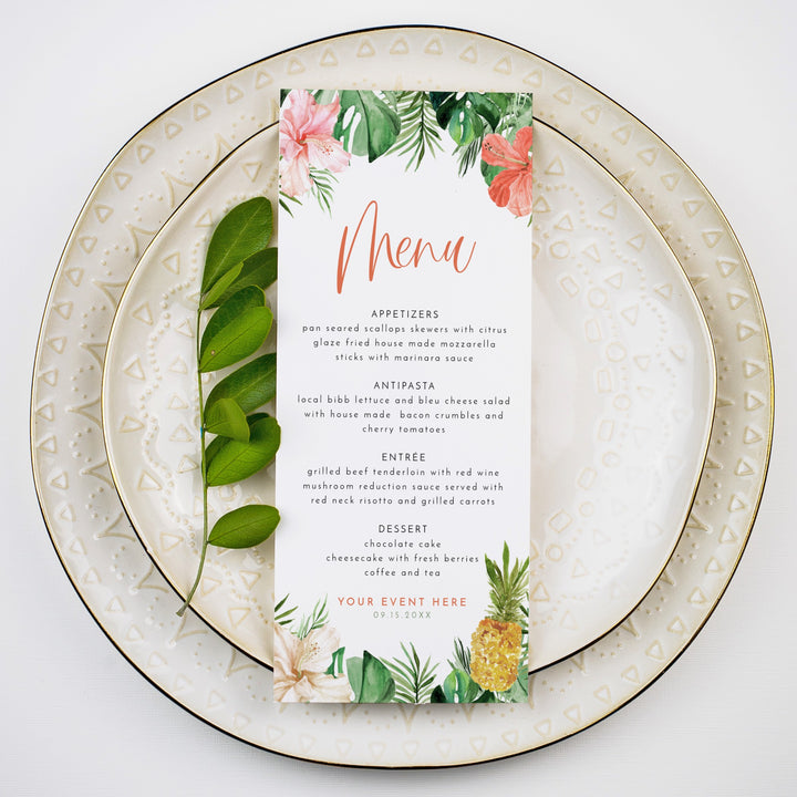 LALANI Tropical Hibiscus & Palms Menu Cards