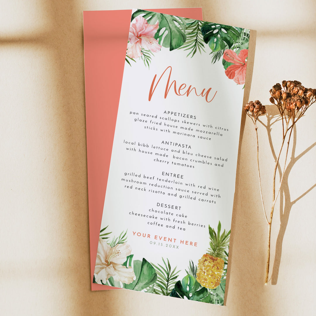 LALANI Tropical Hibiscus & Palms Menu Cards