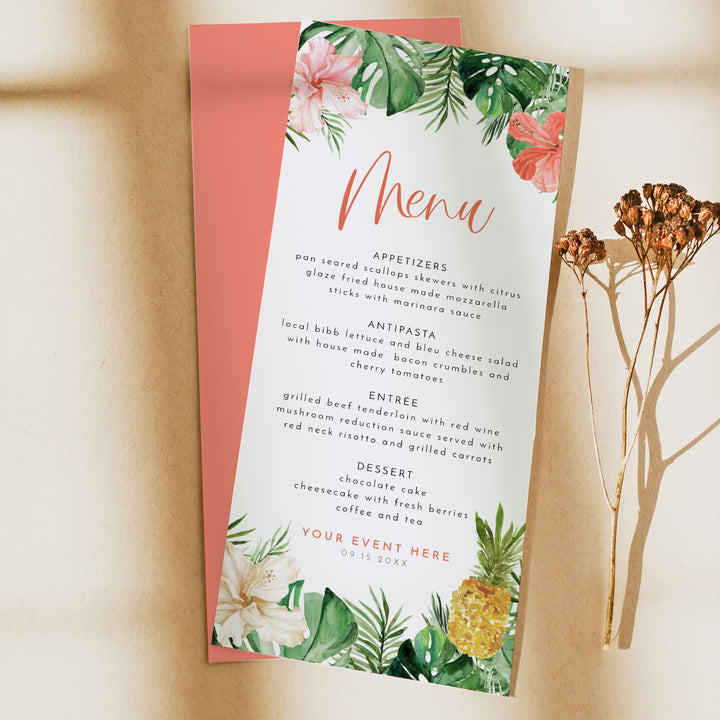 LALANI Tropical Hibiscus & Palms Menu Cards
