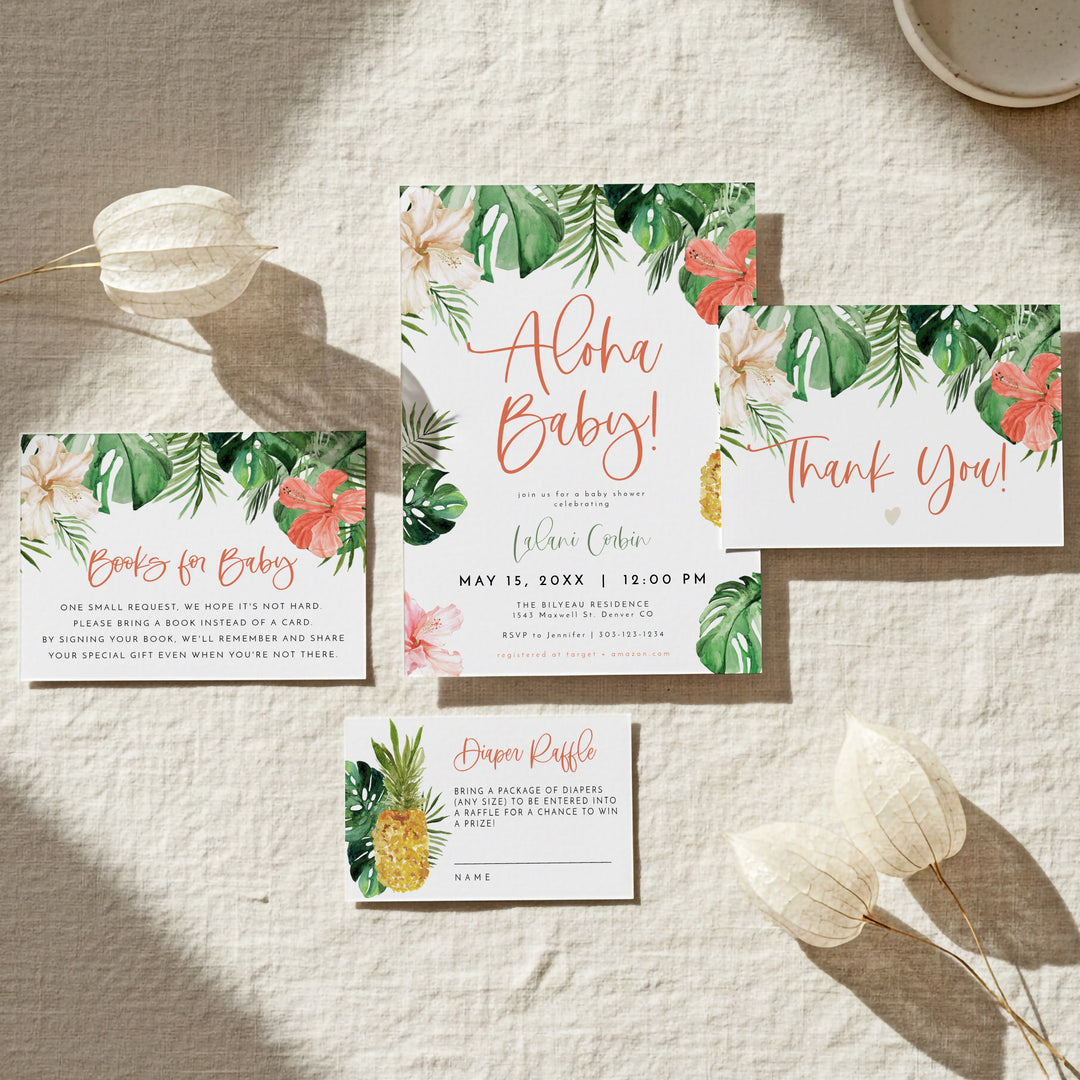 LALANI Aloha Baby Tropical Baby Shower Invitation Bundle