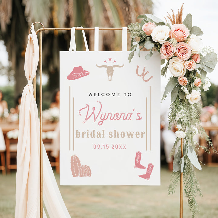 WYNONA Pink Western Rodeo Bridal Shower Welcome Sign