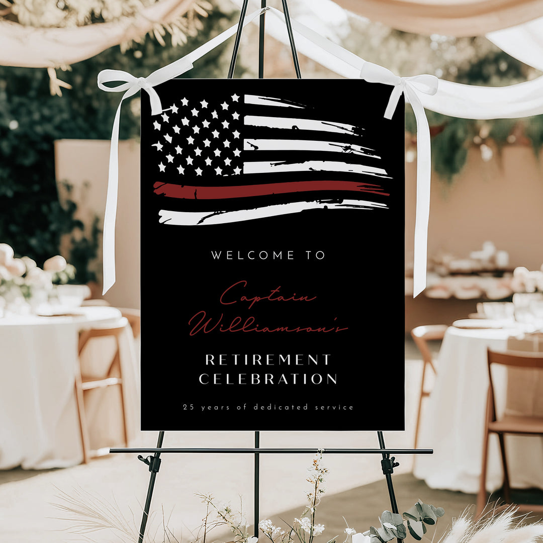 FIREFIGHTER Black Thin Red Line Flag Firefighter Retirement Party Welcome Sign