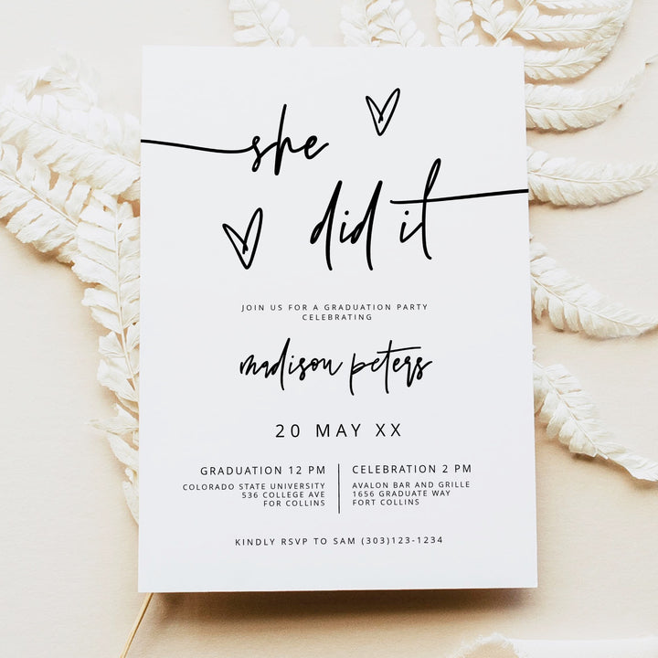 MARLO Black & White Modern Boho Graduation Party Invitation with Photo