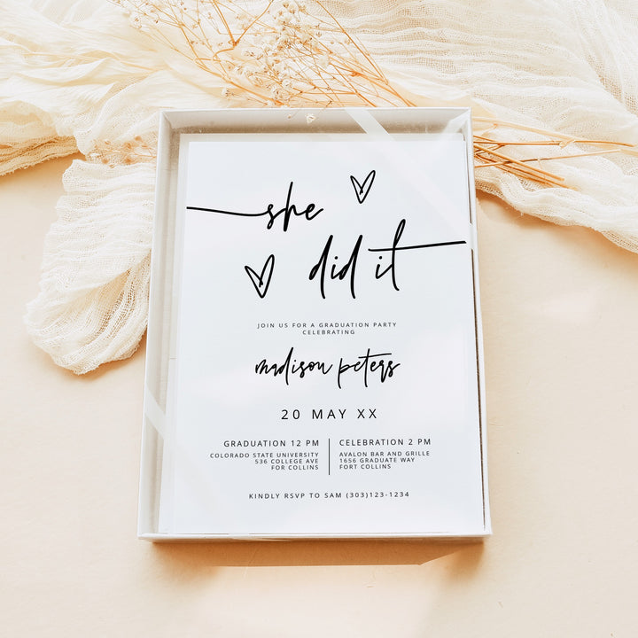MARLO Black & White Modern Boho Graduation Party Invitation with Photo