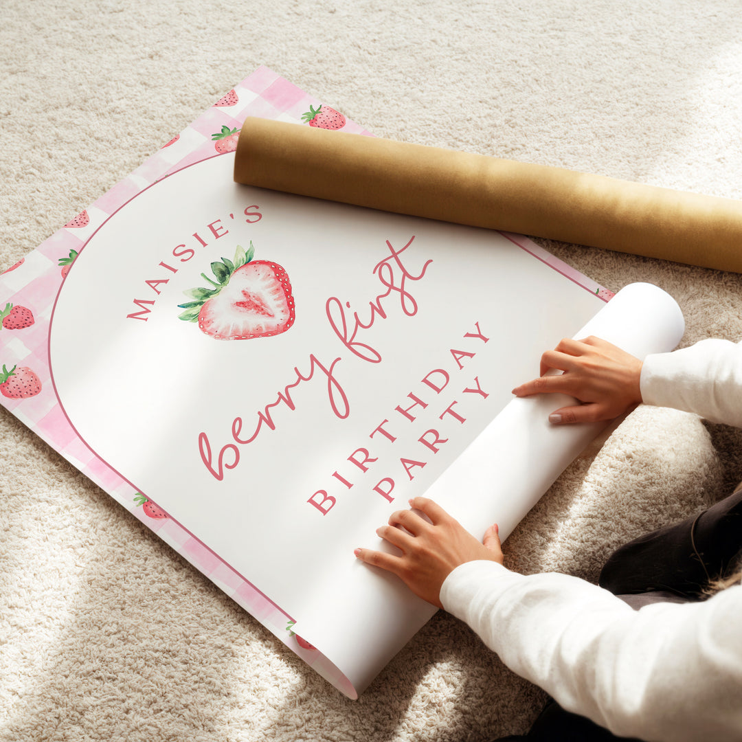 MAISIE Berry First Birthday Strawberry Gingham 1st Birthday Party Welcome Sign