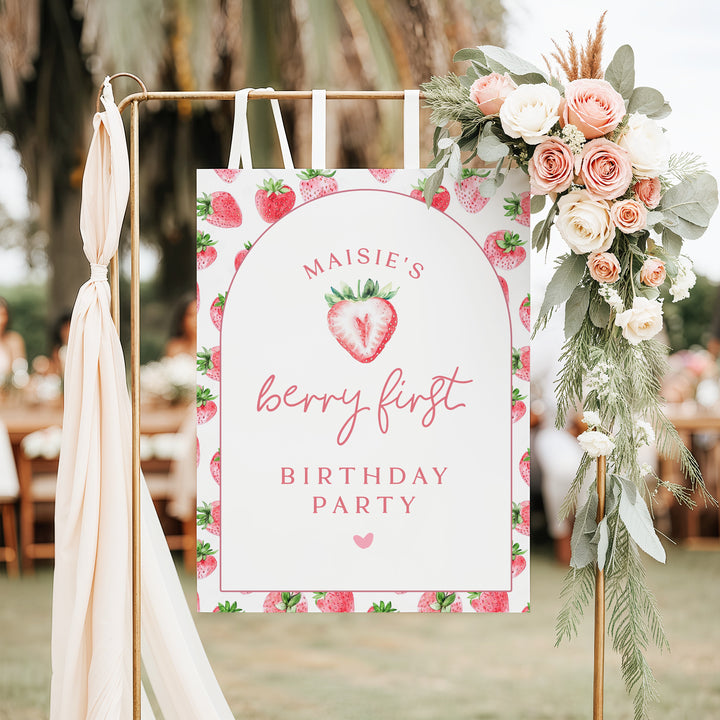 MAISIE Berry First Birthday Strawberry 1st Birthday Party Welcome Sign
