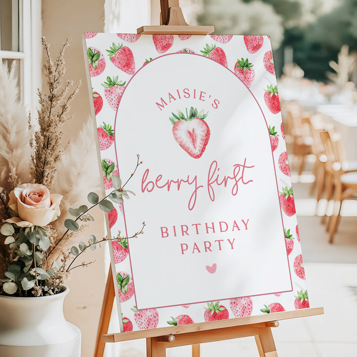 MAISIE Berry First Birthday Strawberry 1st Birthday Party Welcome Sign