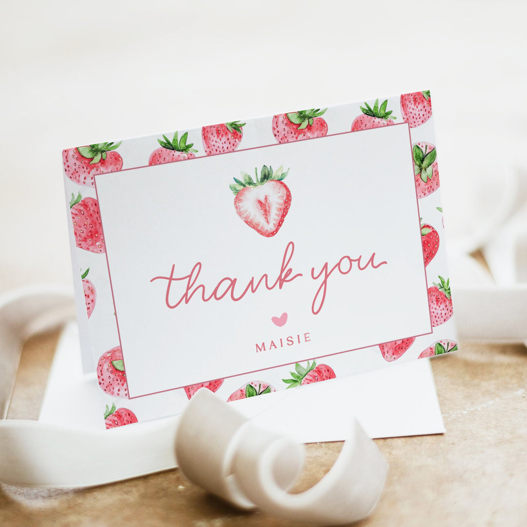 MAISIE Personalized Berry First Birthday Strawberry Thank You Cards with Envelope
