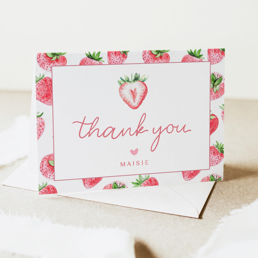 MAISIE Personalized Berry First Birthday Strawberry Thank You Cards with Envelope