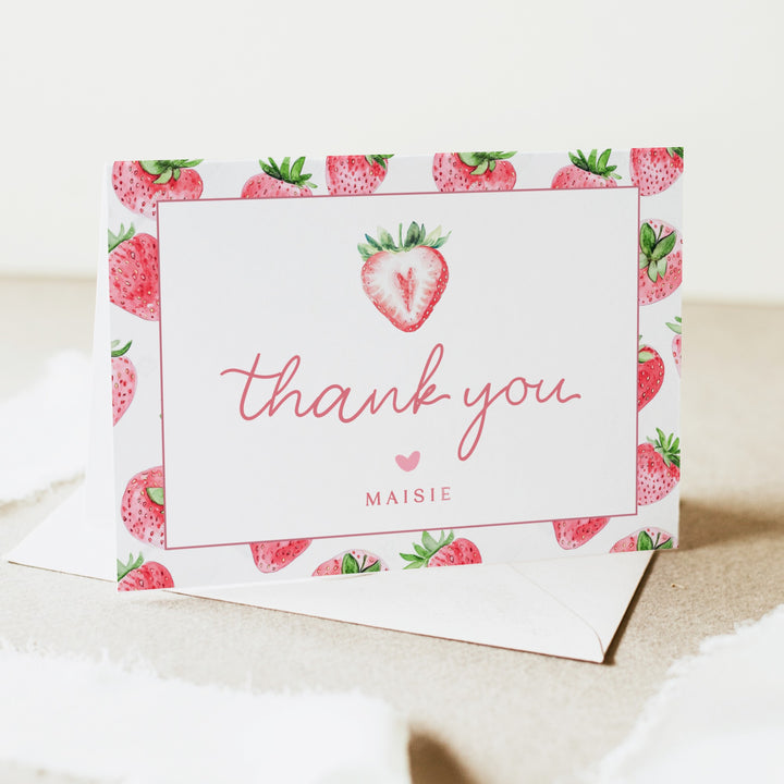 MAISIE Personalized Berry First Birthday Strawberry Thank You Cards with Envelope