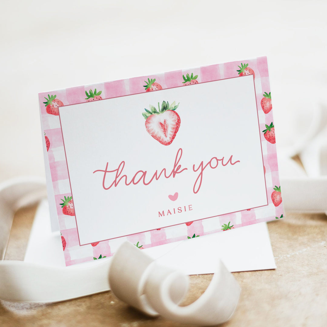 MAISIE Personalized Berry First Birthday Strawberry Thank You Cards with Envelope