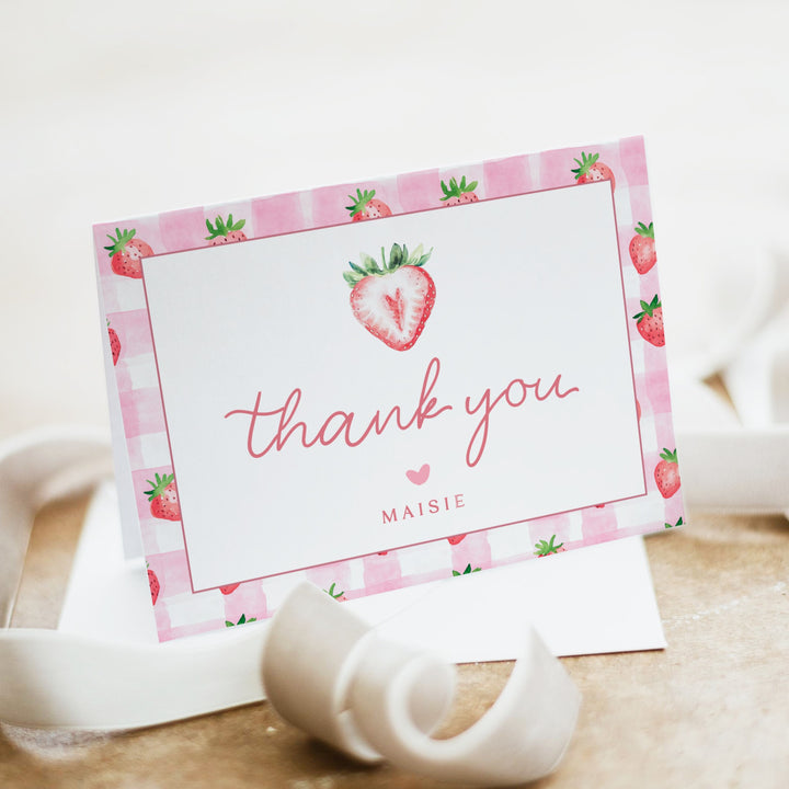 MAISIE Personalized Berry First Birthday Strawberry Thank You Cards with Envelope