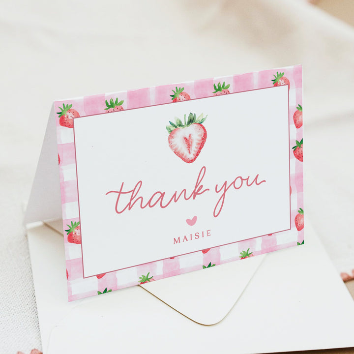 MAISIE Personalized Berry First Birthday Strawberry Thank You Cards with Envelope