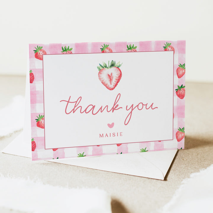 MAISIE Personalized Berry First Birthday Strawberry Thank You Cards with Envelope