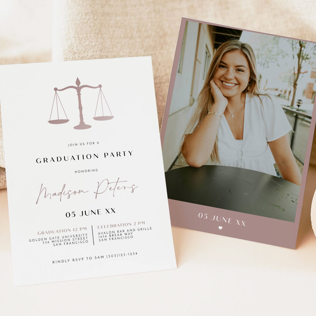MAEVE Rose Gold Law School Paralegal Graduation Party Invitation
