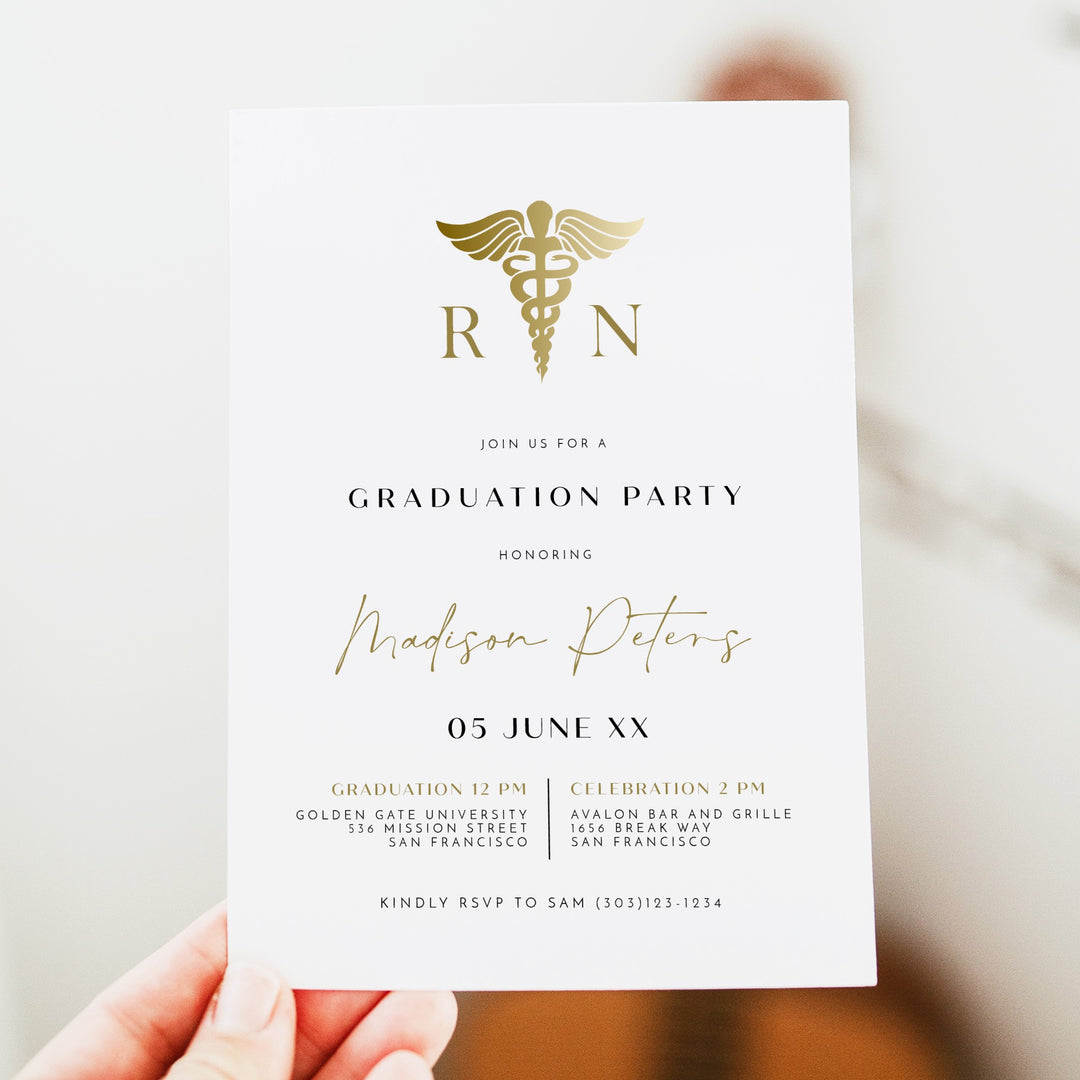 MAEVE Gold Nursing School Graduation Party Invitation