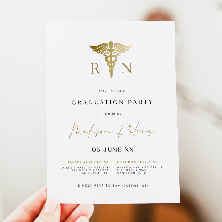 MAEVE Gold Nursing School Graduation Party Invitation