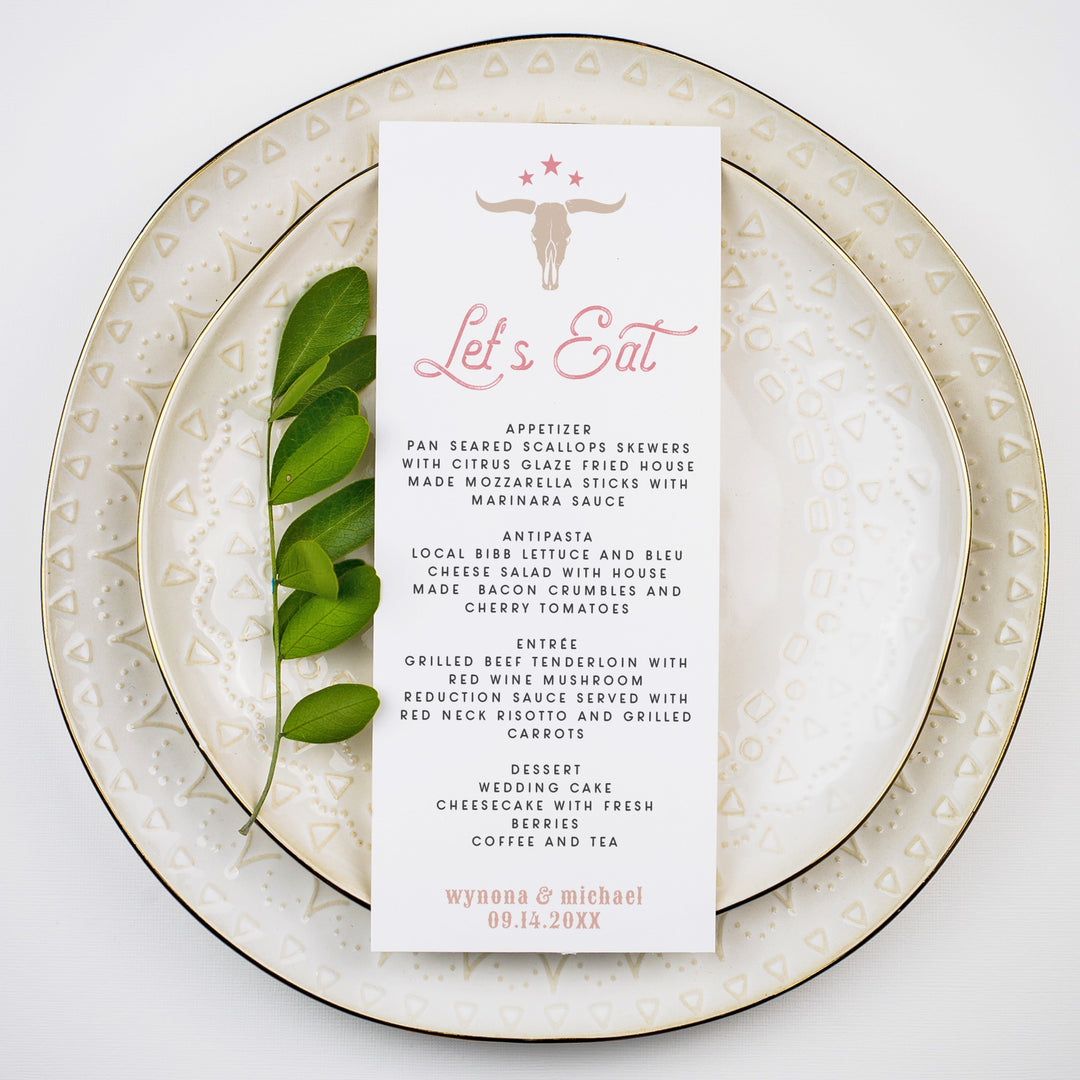 WYNONA Rodeo Cowgirl Pink Western Menu Cards