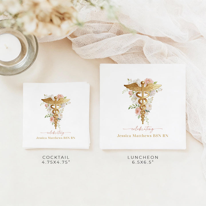 MEREDITH Pink Floral Nurse Graduation Party Napkins
