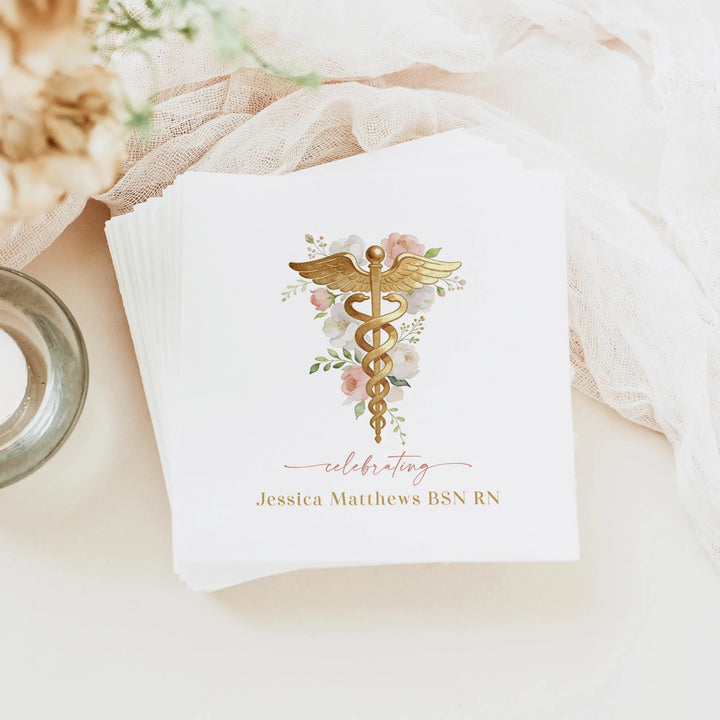 MEREDITH Pink Floral Nurse Graduation Party Napkins