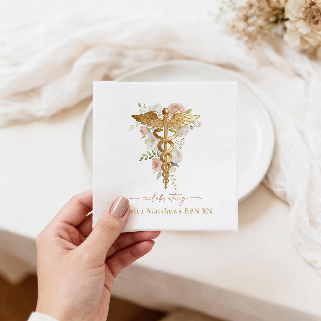 MEREDITH Pink Floral Nurse Graduation Party Napkins