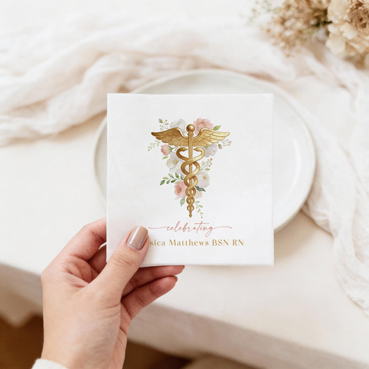 MEREDITH Pink Floral Nurse Graduation Party Napkins