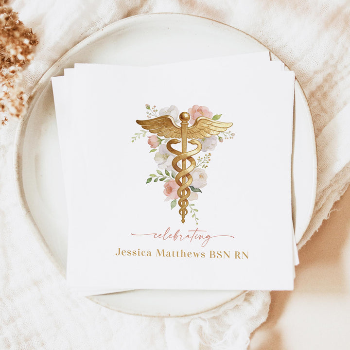 MEREDITH Pink Floral Nurse Graduation Party Napkins