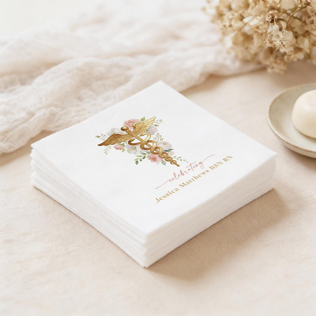 MEREDITH Pink Floral Nurse Graduation Party Napkins