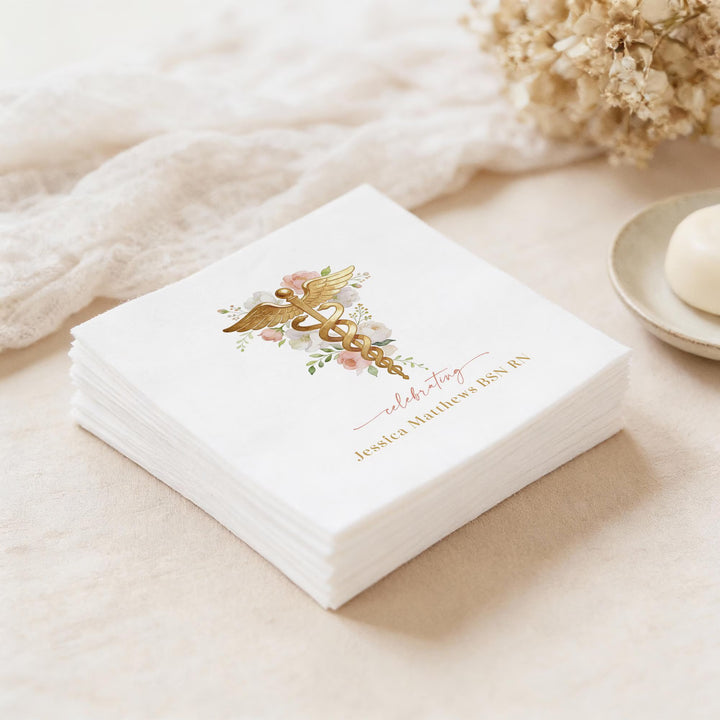 MEREDITH Pink Floral Nurse Graduation Party Napkins
