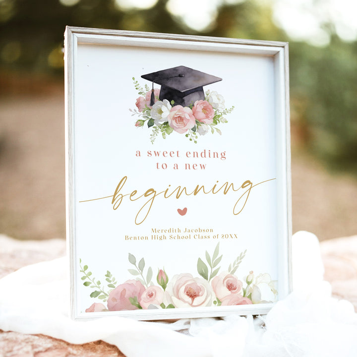 MEREDITH Blush Floral New Beginning Graduation Dessert Table Sign Unframed